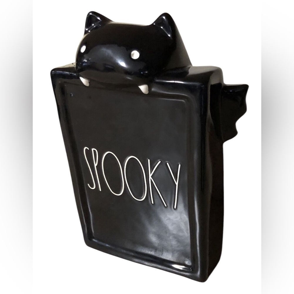 “Rae Dunn” Spooky Bat Ghost “Spooky” Ceramic Decoration 9 1/4” Halloween Display